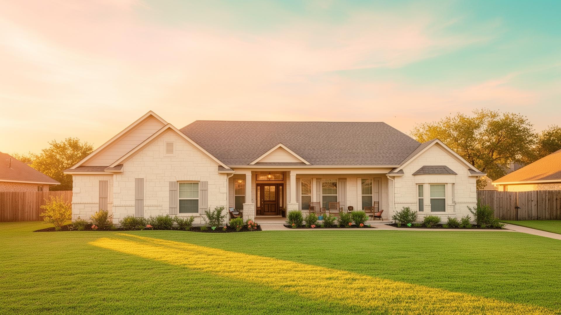 Warm inviting Texas home at sunset