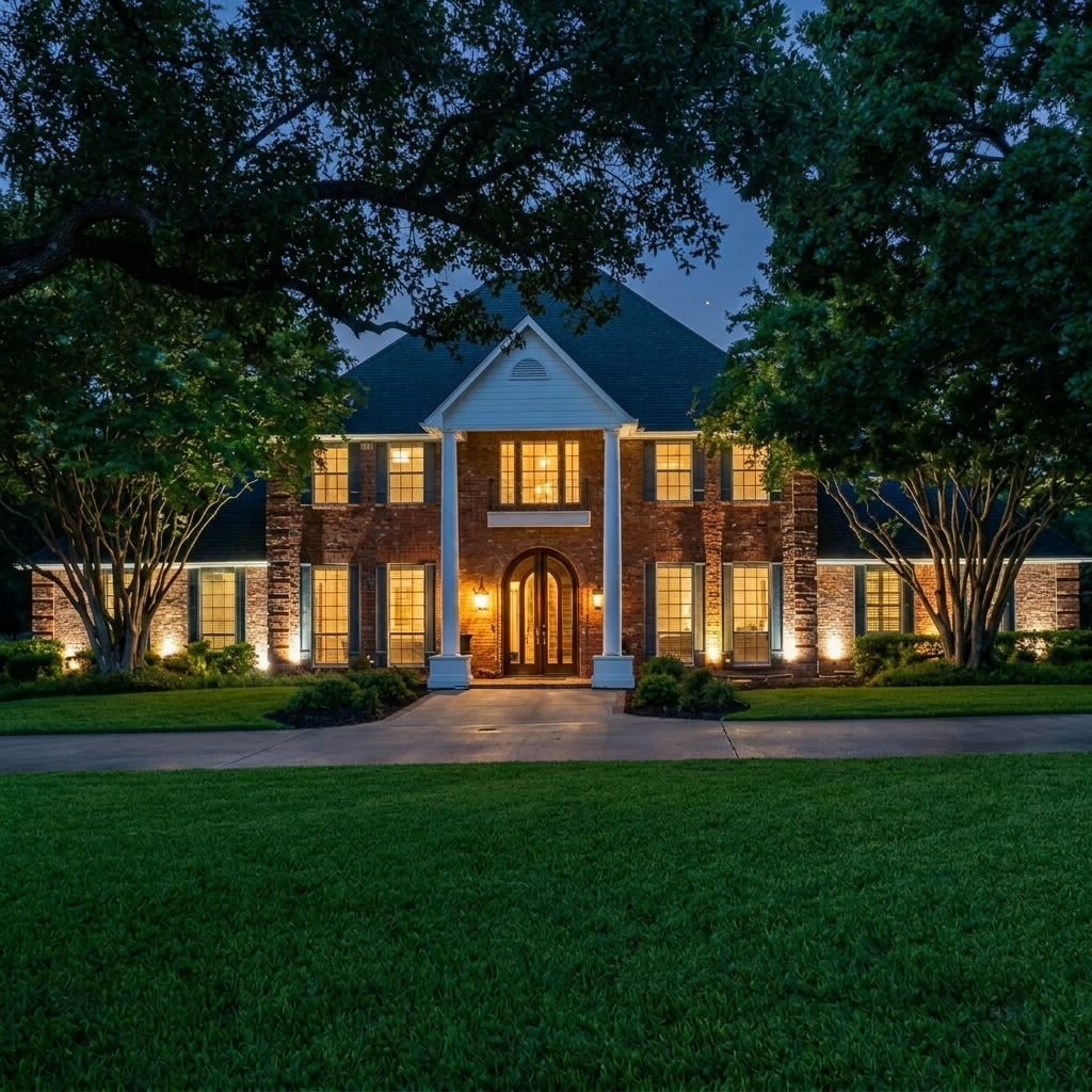 Warm inviting Texas home at sunset